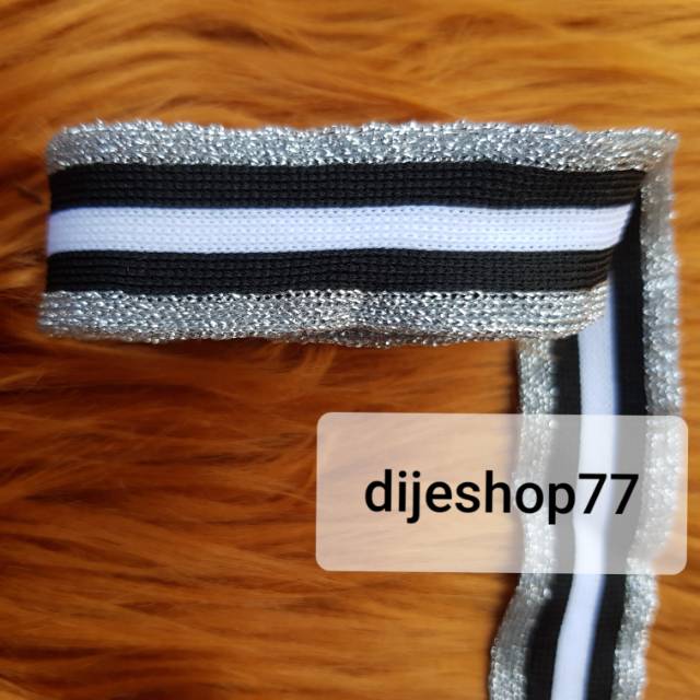 Pita rib salur silver metalik 2,5 cm ROLL @ 5 METER / pita korea kain PREMIUM TEBAL 1" inch 2,5cm