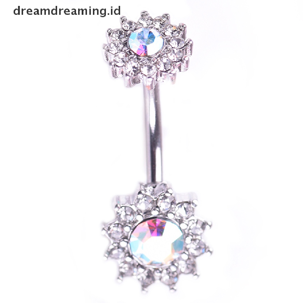 Dreamdreaming.id Cincin Tindik Pusar Desain Bunga Hias Kristal Untuk Wanita