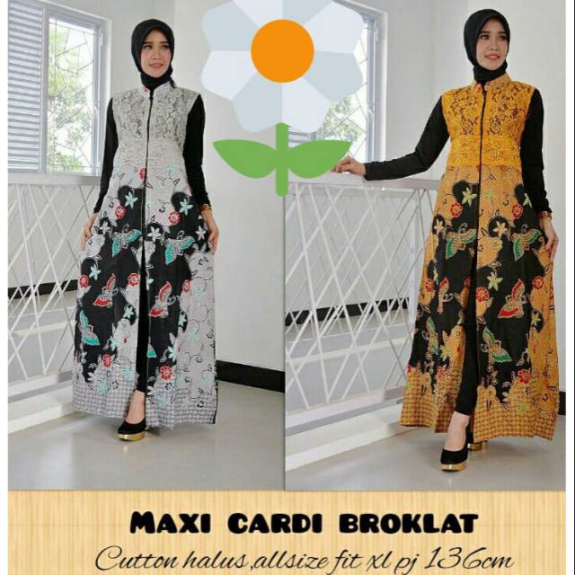 Maxi Cardi Broklat Kombinasi Long Outer Cardigan Batik Hijab Muslim