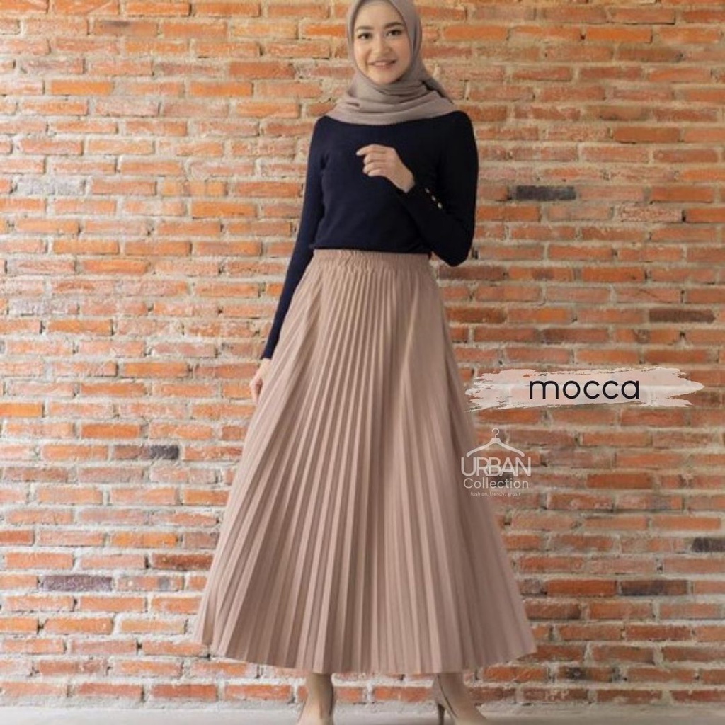 ROK PLISKET PREMIUM / ROK PLISKET PANJANG / ROK PLISKET WANITA / ROK PLISKET MAYUNG / BASIC PLEATED SKIRT [ COKLAT SERIES ]