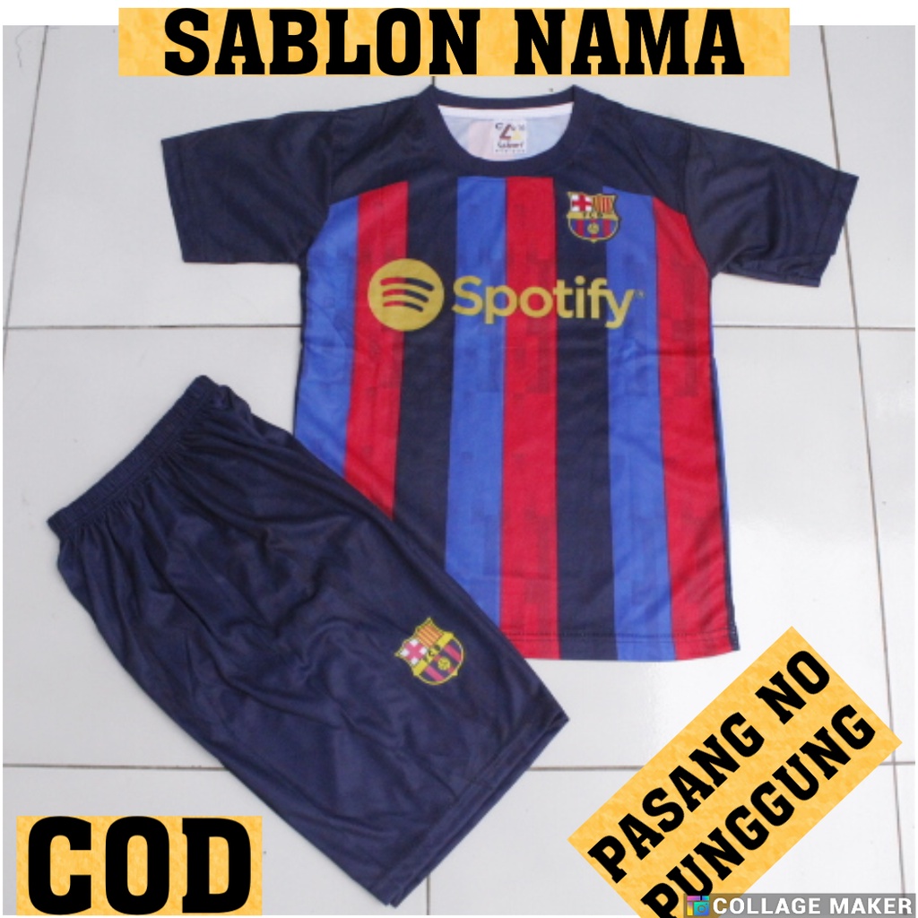 jersey setelan baju bola anak barcelona/baju bola barcelona printing usia 5-12thn