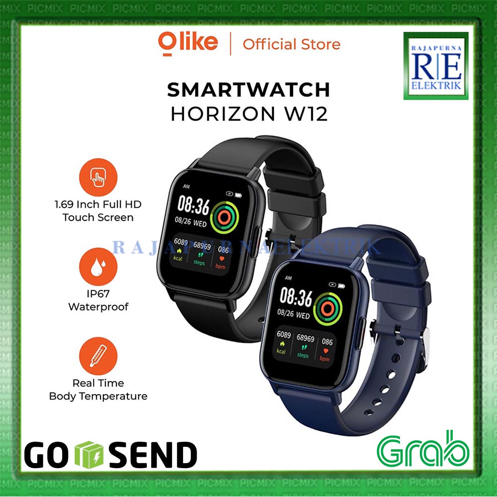 Olike Jam tangan Smartwatch Horizon W12 HD Full Touch Screen temperature IP67