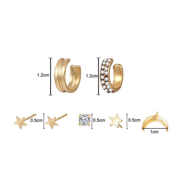 anting set 7 pcs star moon clip set earrings jan249(3D3)