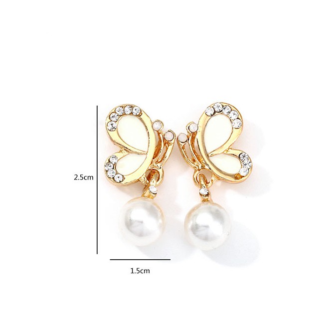 LRC Anting Tusuk Fashion Gold Butterfly Pearl Earrings F75538