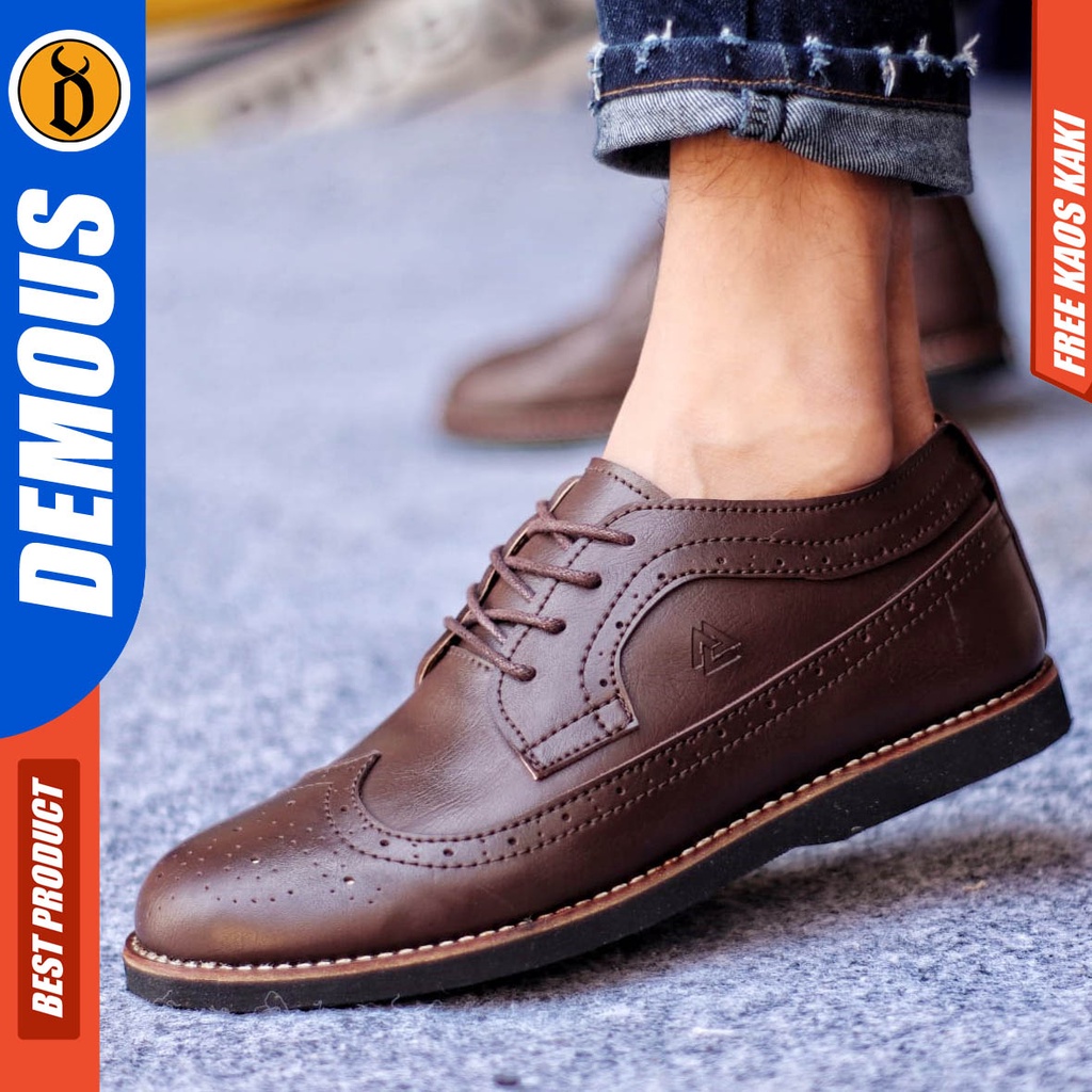 Demous Sepatu Kasual Pria Formal Pantofel Kulit Pu Kerja Kantor Hitam Saga