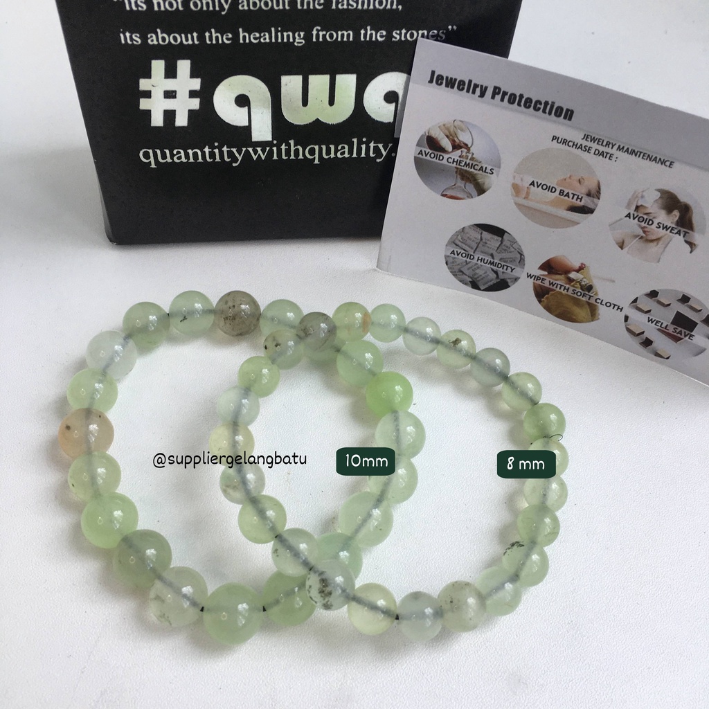 gelang batu GREEN QUARTZ 8mm KUARSA BENING premium hijau termasuk BOX