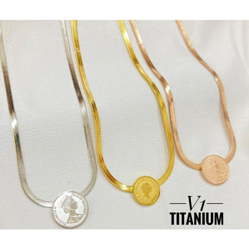 Fourfashion Kalung Titanium Premium Koin Elizabeth Simple Elegan