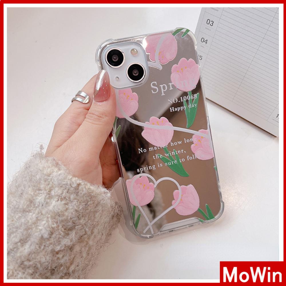 iPhone Case Acrylic Luxury Makeup Mirror Airbag Shockproof Protection Camera Pink Flowers Cute Compatible For iPhone 11 iPhone 13 Pro Max iPhone 12 Pro Max iPhone 7 Plus iPhone xr