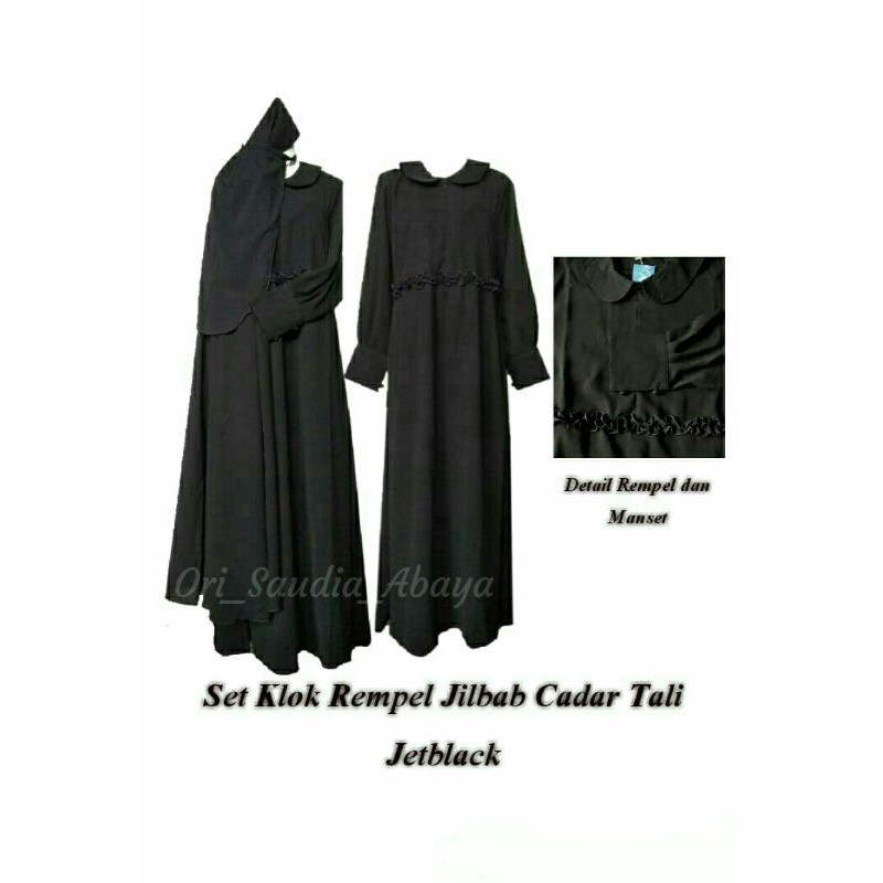 Set Gamis Jilbab Jumbo Jetblack (jahitan rapi)