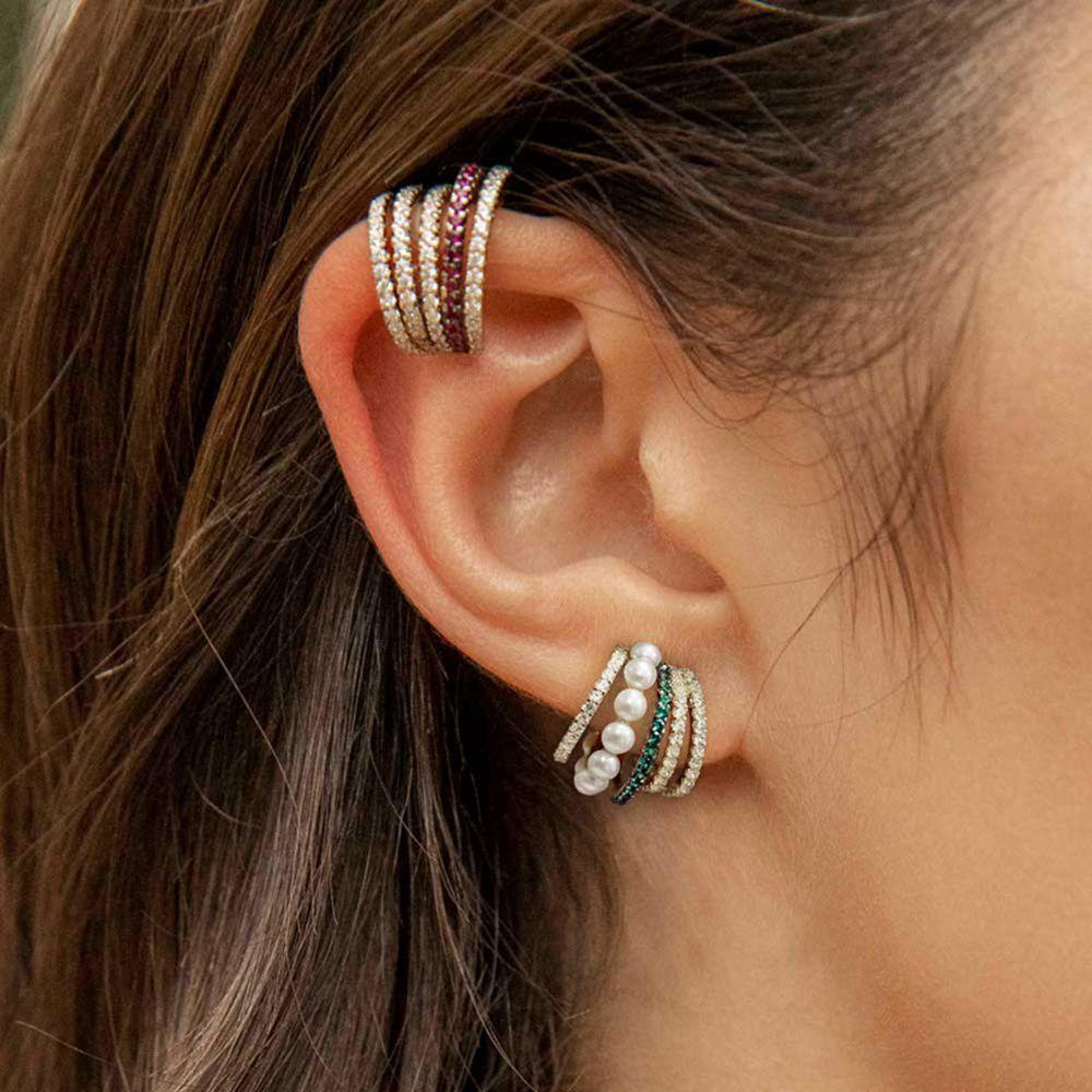 Top 1PC Mutiara Cuff Anting Wanita Berlian Imitasi Tanpa Tindik Berbentuk C