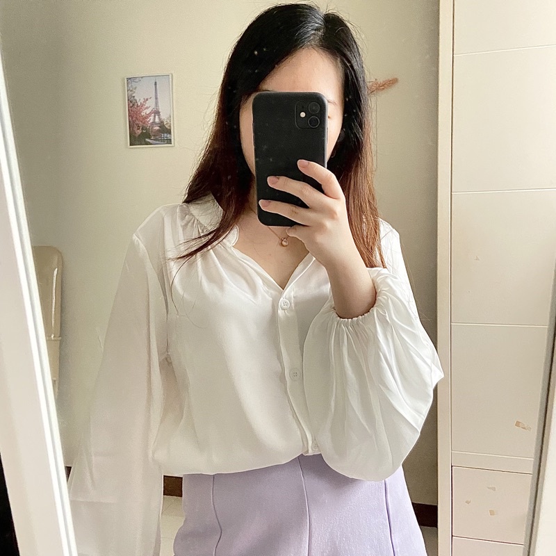 KEMEJA SATIN WANITA LENGAN PANJANG LUNA BLOUSE