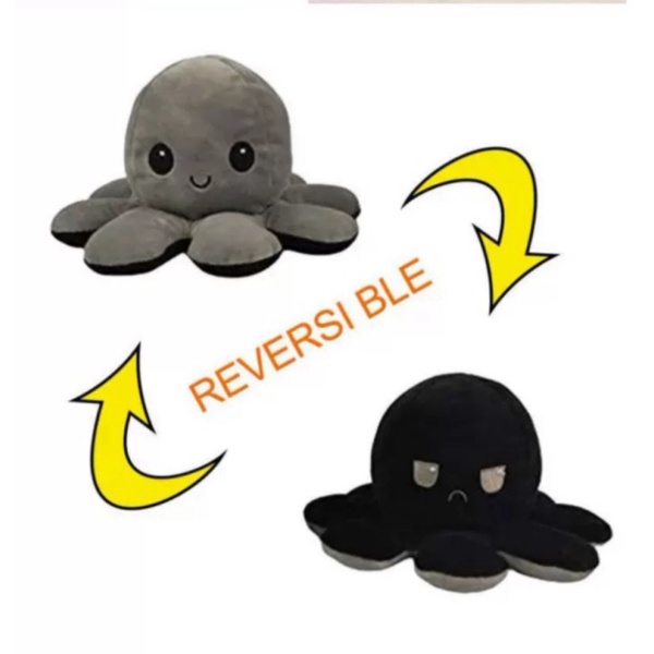 doll Mood Octopus Boneka Dijual Gurita Biposal ABU-HITAM cumi - Reversable Boneka cumi Diskon