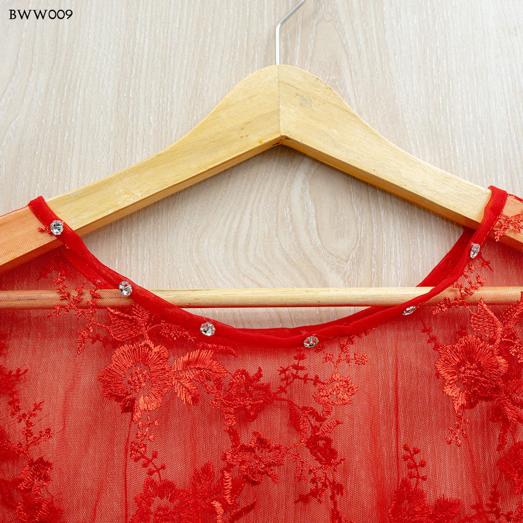 [PRODUK TERBATAS] AKSESORIS WEDDING BROKAT KOREA BOLERO KARDIGAN LACE MERAH BWW009