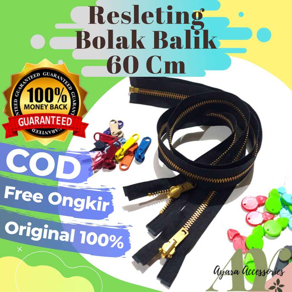 RESLETING ZIPPER SLETING JAKET YKK BESI EMAS PANJANG 60 CM BOLAK BALIK