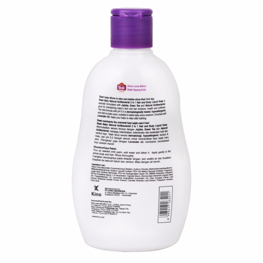 Sleek Baby Natural Antibacterial 2 in 1 Hair &amp; Body Liquid Soap Botol