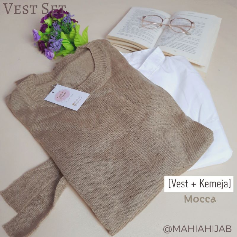 Vest Set (Vest rajut + Kemeja putih) Paket hemat OOTD rajut murah