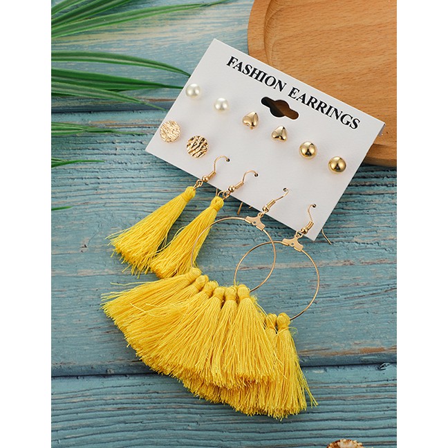 LRC Anting Tusuk Fashion Gold Love Pearl Fan Flare Earrings 6 Pairs F69224