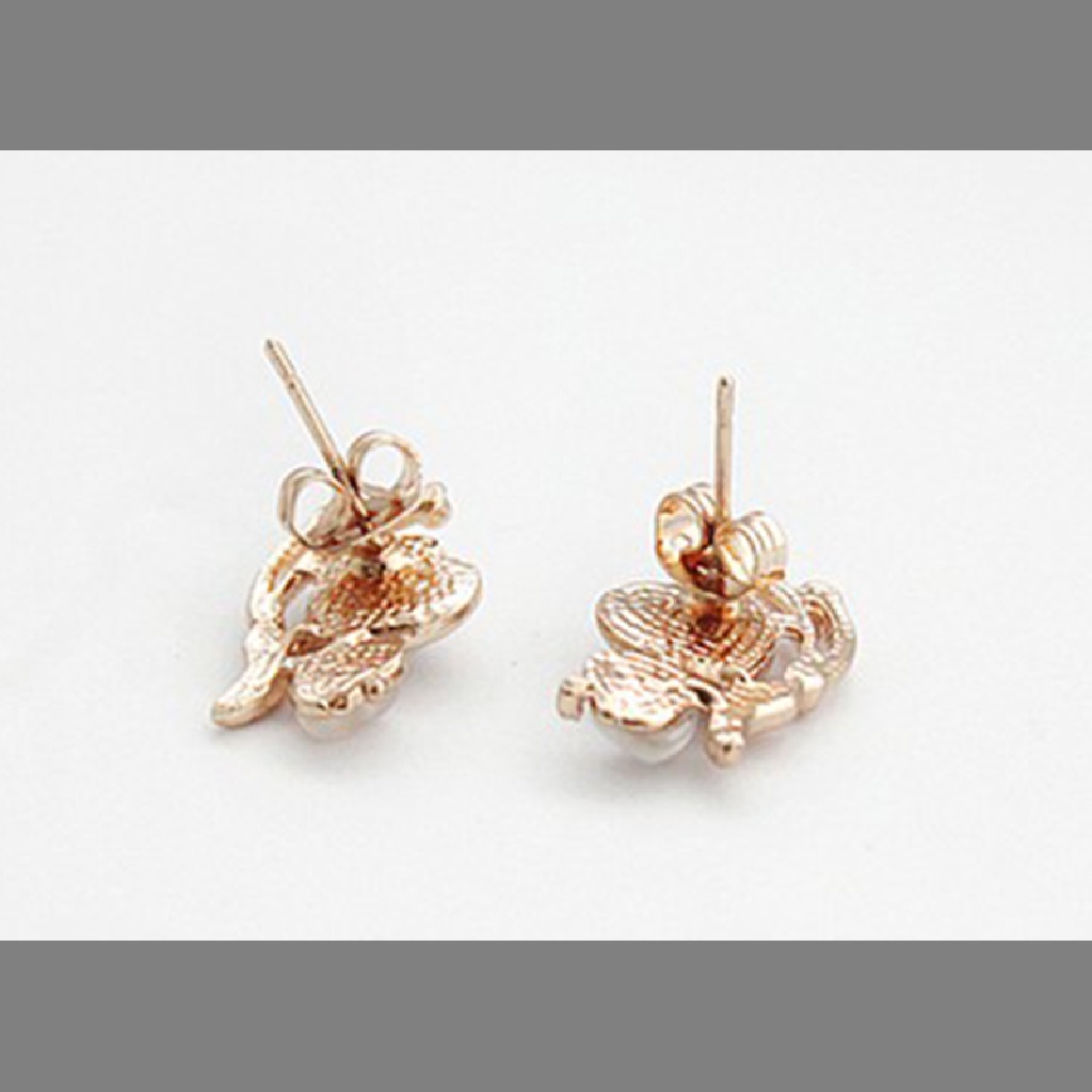 [HeavenDenotation] New design butterfly white stone golden plated wing ear pierced earrings