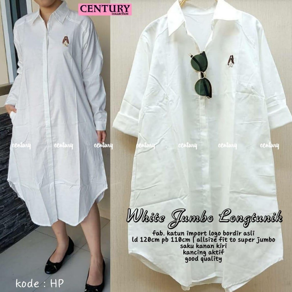 Baju Tunik Putih White Jumbo | Tunik Kekinian | baju Muslim Tunik Katun White