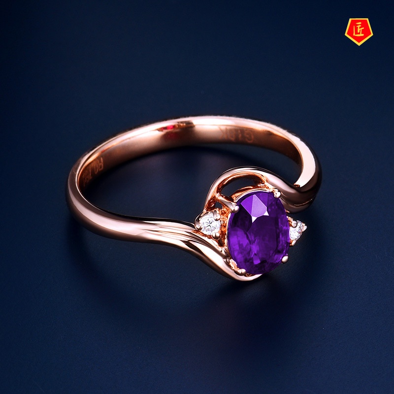 [Ready Stock]INS Style Simple Fashion Amethyst Adjustable Ring