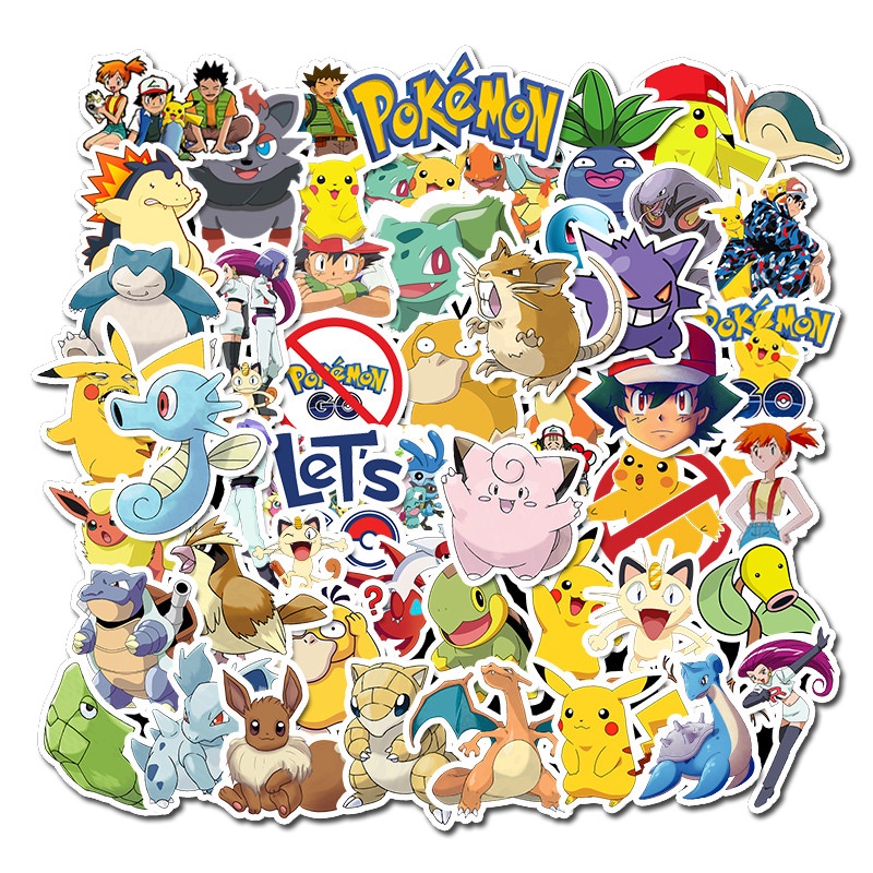 50pcs Stiker Kartun Pokemon Untuk Laptop / Koper / Skateboard / Handphone / Eason / Scrapbook