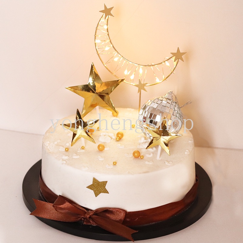 Topper Kue Bentuk Bulan Bintang Mahkota Bahan Besi Untuk Dekorasi Pesta Ulang Tahun Pernikahan Baby Shower