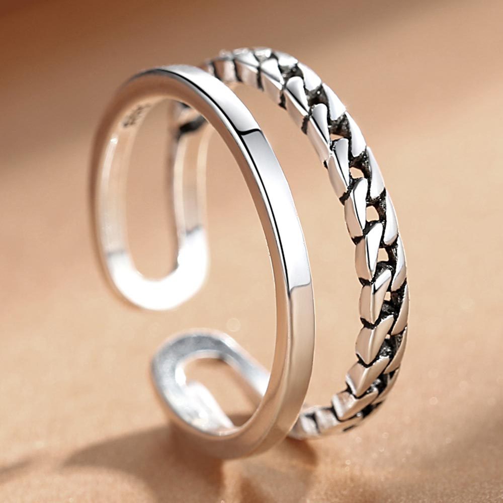 925 Perak Cincin Untuk Wanita/pasangan Cincin yang Dapat Disesuaikan Kepribadian Bar Perhiasan Retro JZ00070
