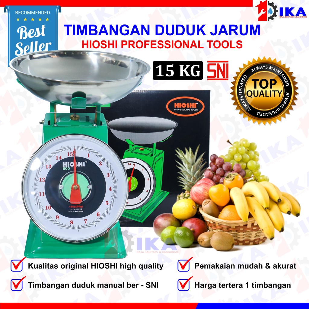 Timbangan Buah HIOSHI 15 kg Besi Stainless Jarum Analog Manual Duduk Sembako Telor Kue Tepung Buah Sayur Daging Ikan Laundry