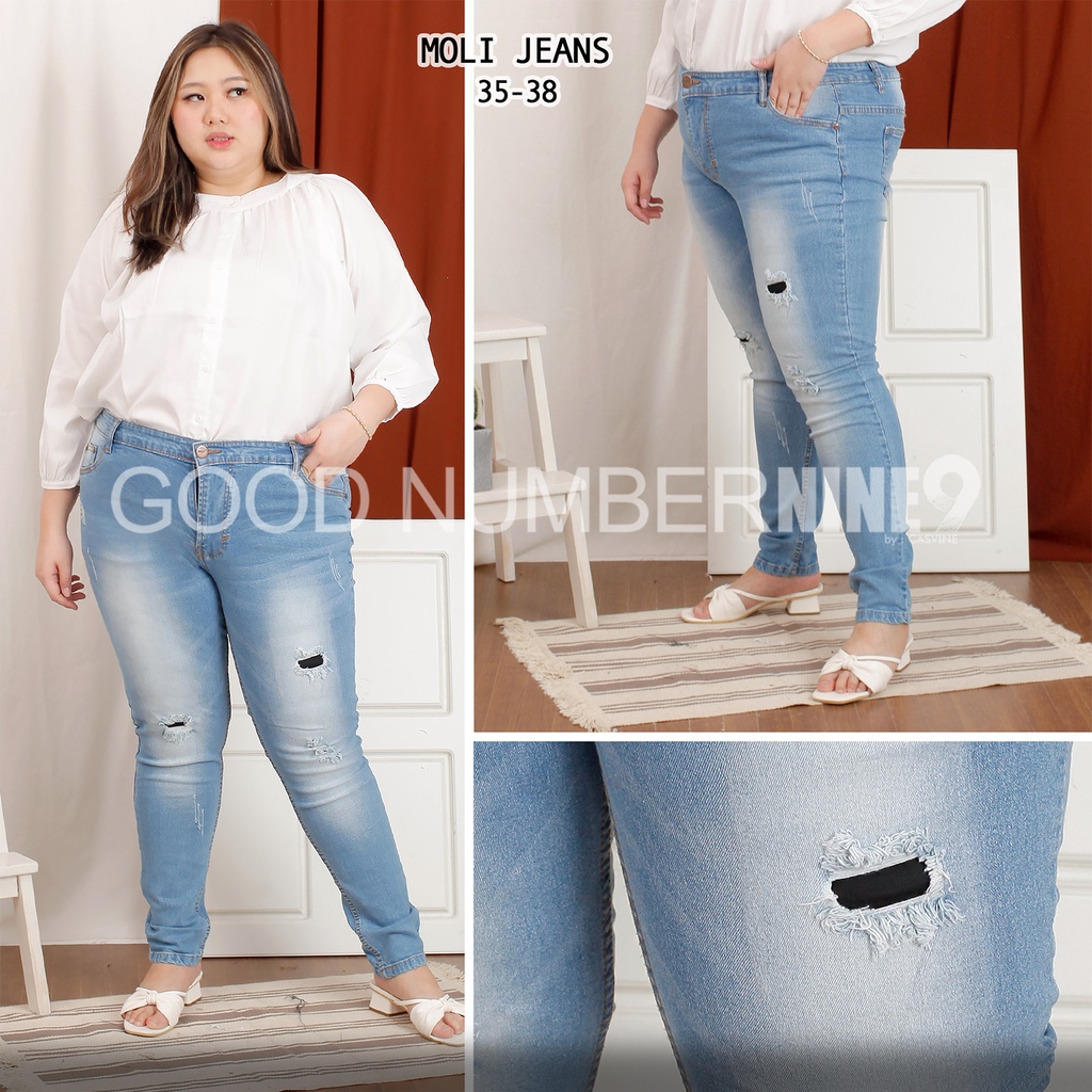 CASVINE JEANS PATCH 030201 CELANA SOBEK RIPPED DESTROY ADA BIGSIZE JUMBO MOLLY MOM JEANS