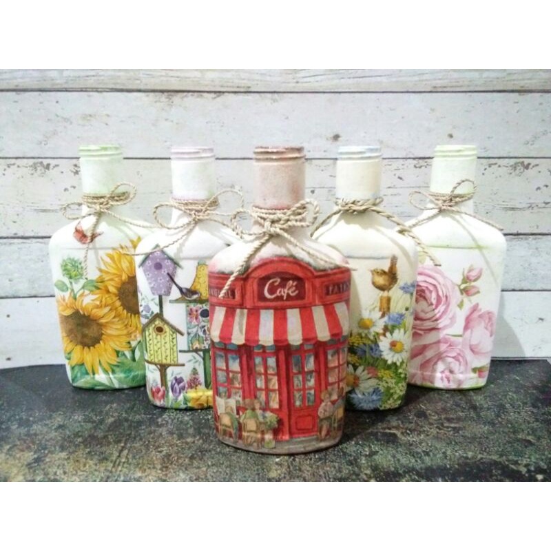 Botol decoupage botol hias vas bunga botol vintage
