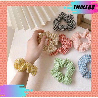 ♥TMALL88♥ Ikat Rambut H167 1PCS Motif Garis Kotak-Kotak Scrunchie Bunga Tali Aksesoris Karet Rambut