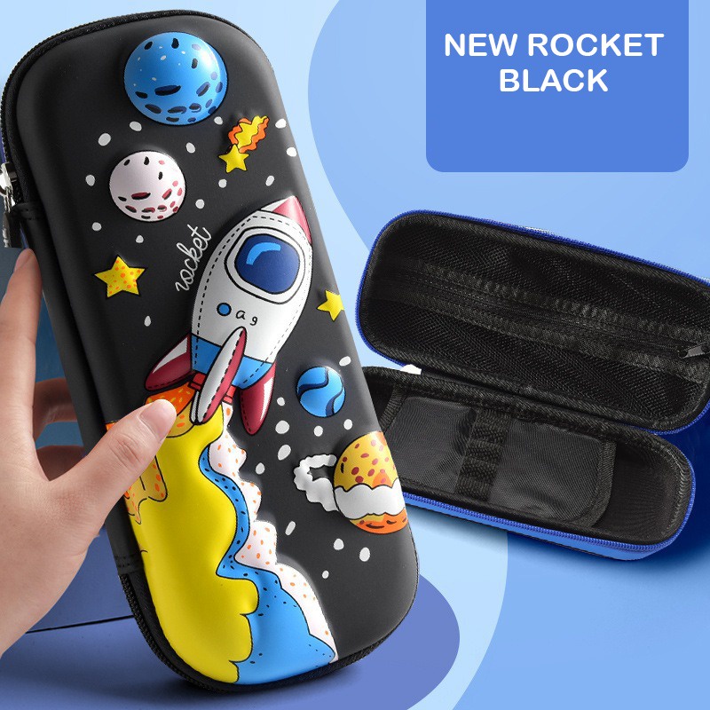 Tempat pensil Astronot Rocket 3D TIMBUL Kotak pensil 3D timbul Rabbit Hardtop Pencil Case tempat pensil anak laki laki kotak pensil anak perempuan