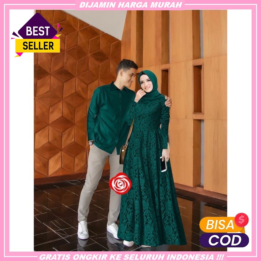 ● Cod ● Kgo - Couple Aninda Polos / Couple Muslim Stelan Baju Pasangan Polos / Caple Gamis Kemeja / 