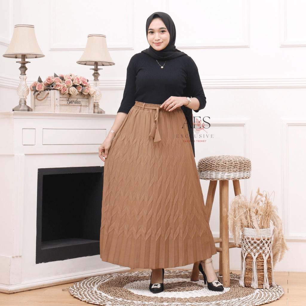 ROK PLISKET WANITA MAYUNG KOSHIBO CREPE PREMIUM TALI LONCENG PANJANG 100 CM KEKINIAN