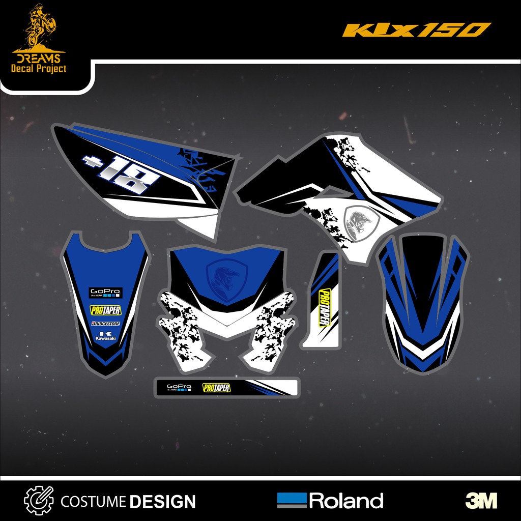Decal KLX 150 OLD Biru Putih