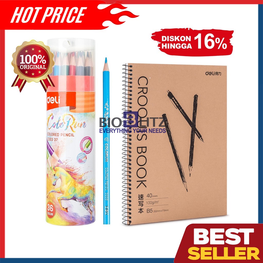 

Deli Set Mewarnai Pensil Warna 36pcs + Sketchbook