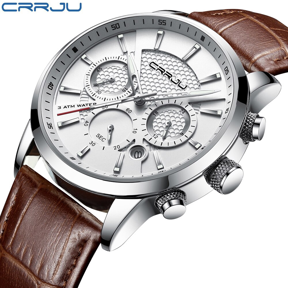 CRRJU 2212 Jam Tangan Quartz Chronograph Sport Mewah Strap Kulit untuk Pria