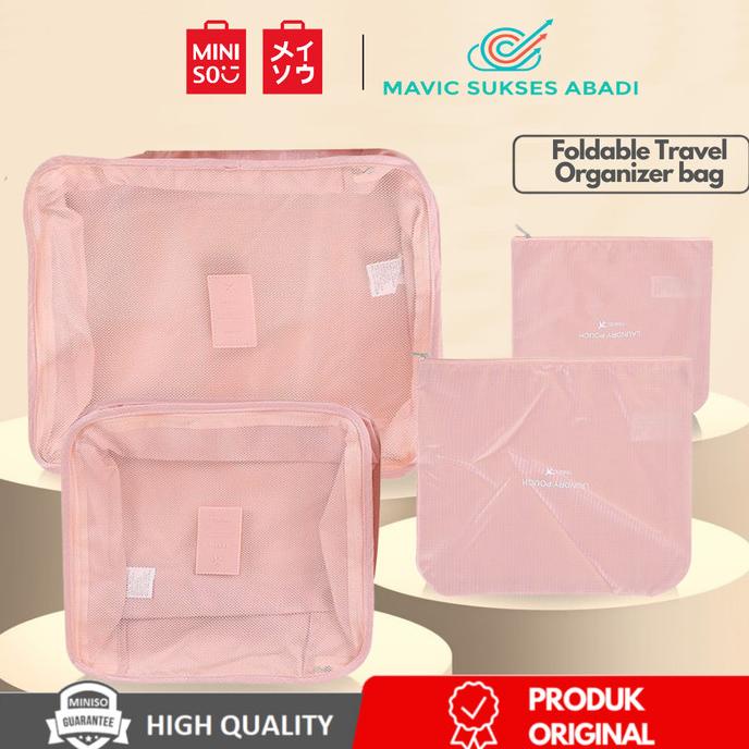 TRAVEL BAG MINISO Tas Penyimpanan 4pcs Foldable Travel Bag Multifungsi Organizer