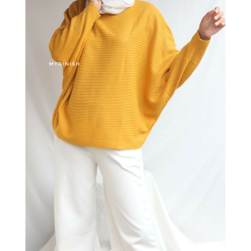 TIARA BLOUSE KNIT /OVERSIZE BATWING RAJUT/ ATASAN RAJUT WANITA TREND-Mustard