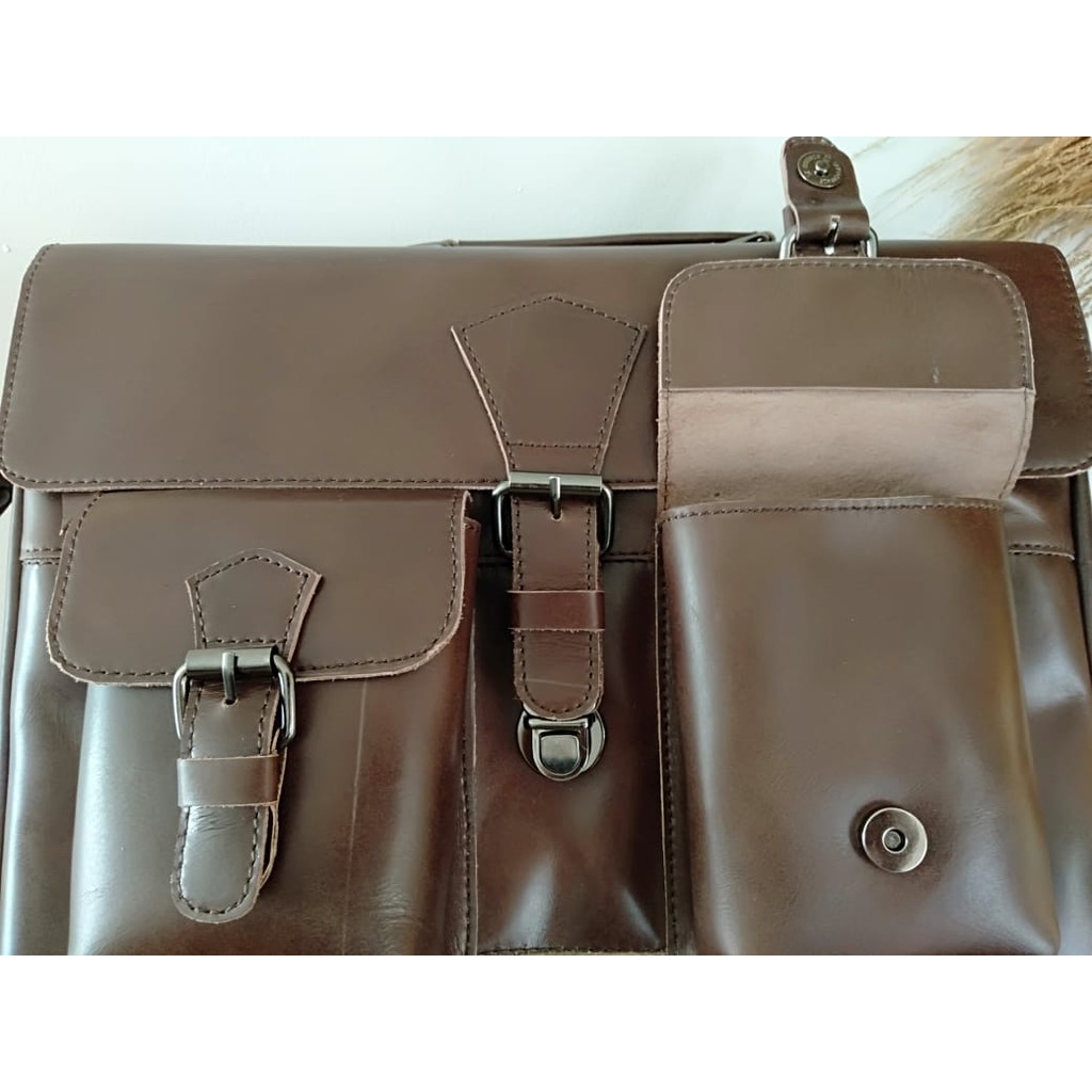 Tas laptop besar kulit sapi asli pull up premium garut