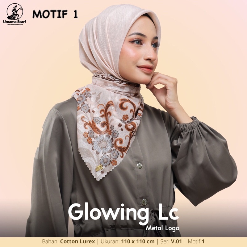 [PART 1] HIJAB SEGIEMPAT MOTIF GLOWING LC METAL LOGO UMAMA