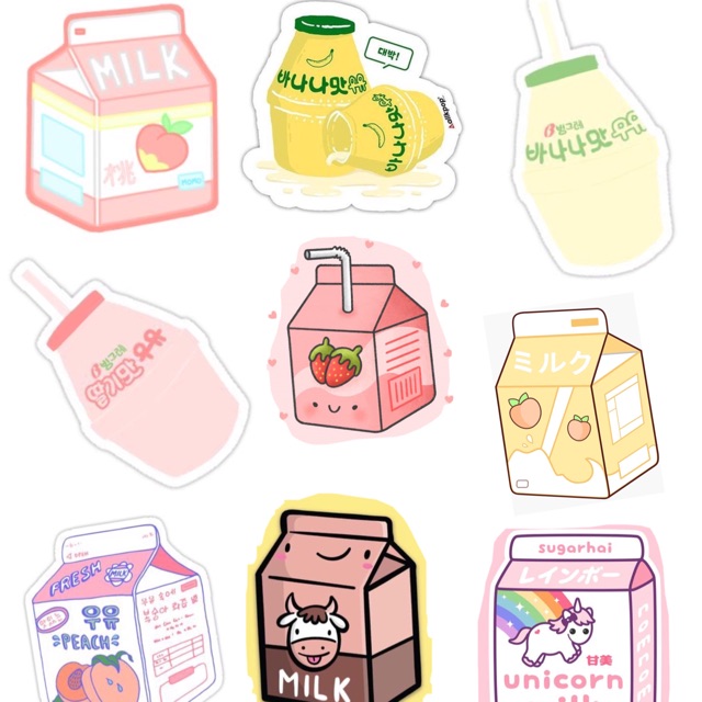 

45 pcs stiker milk box/bottle/peach theme/corgy sticker lucu ala korea