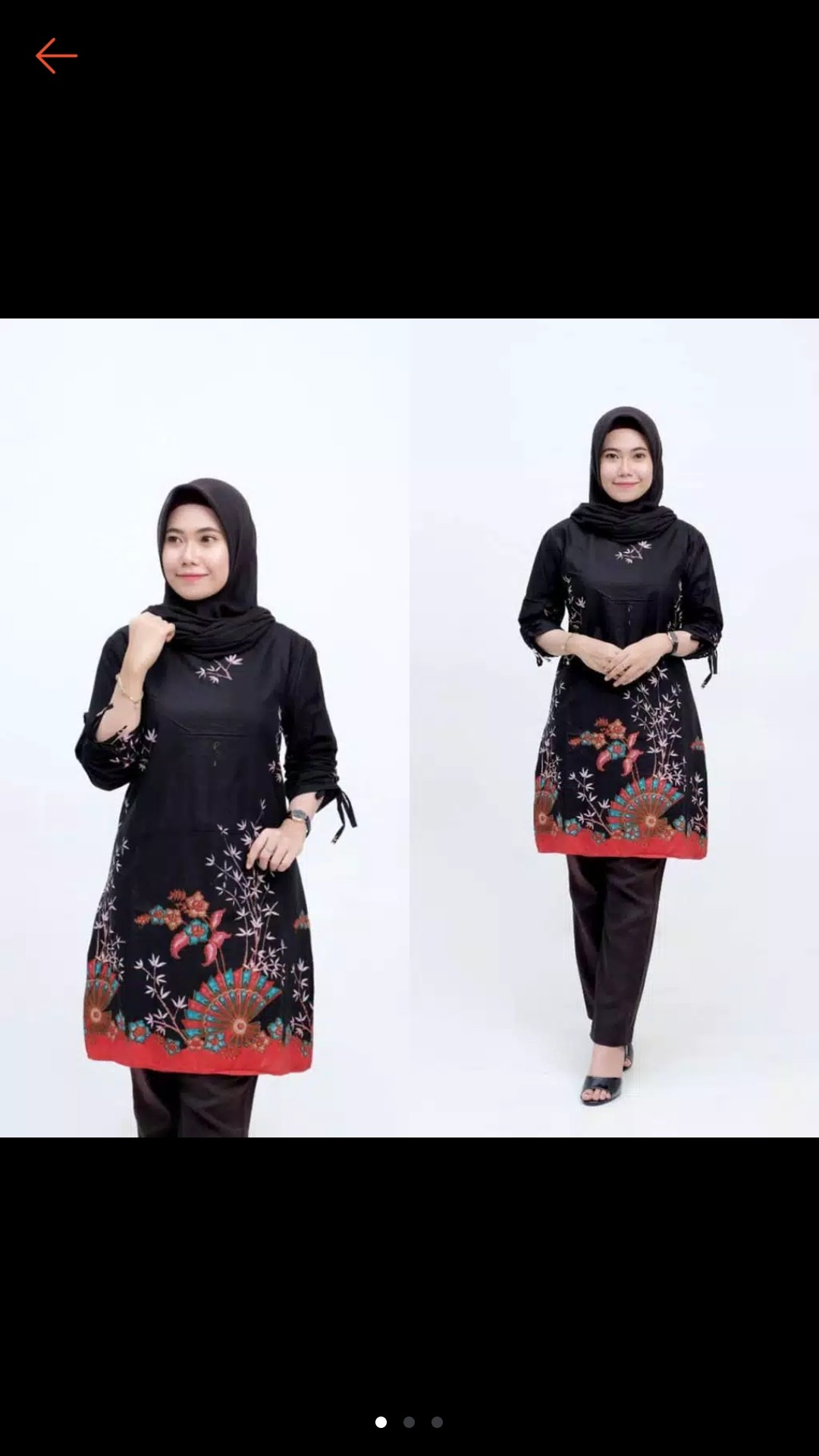 Dt Colletion-tunik Batik Wanita/cewek Lengan Serut Pekalongan  Motif Kipas Hitam