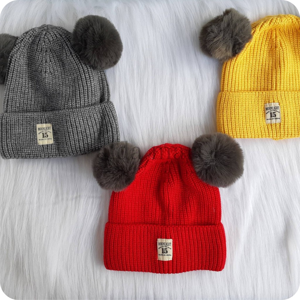 Topi Rajut Pompom Bulu Anak Bayi Topi Kupluk Wool Rajut Hangat