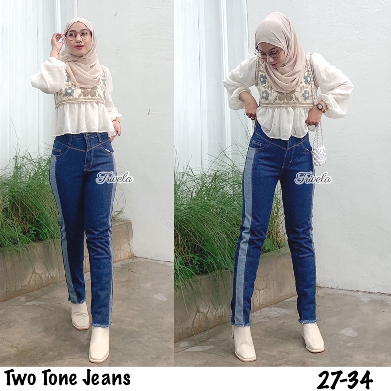 TRIVELA - Boyfriend Jeans Two Tone Dark