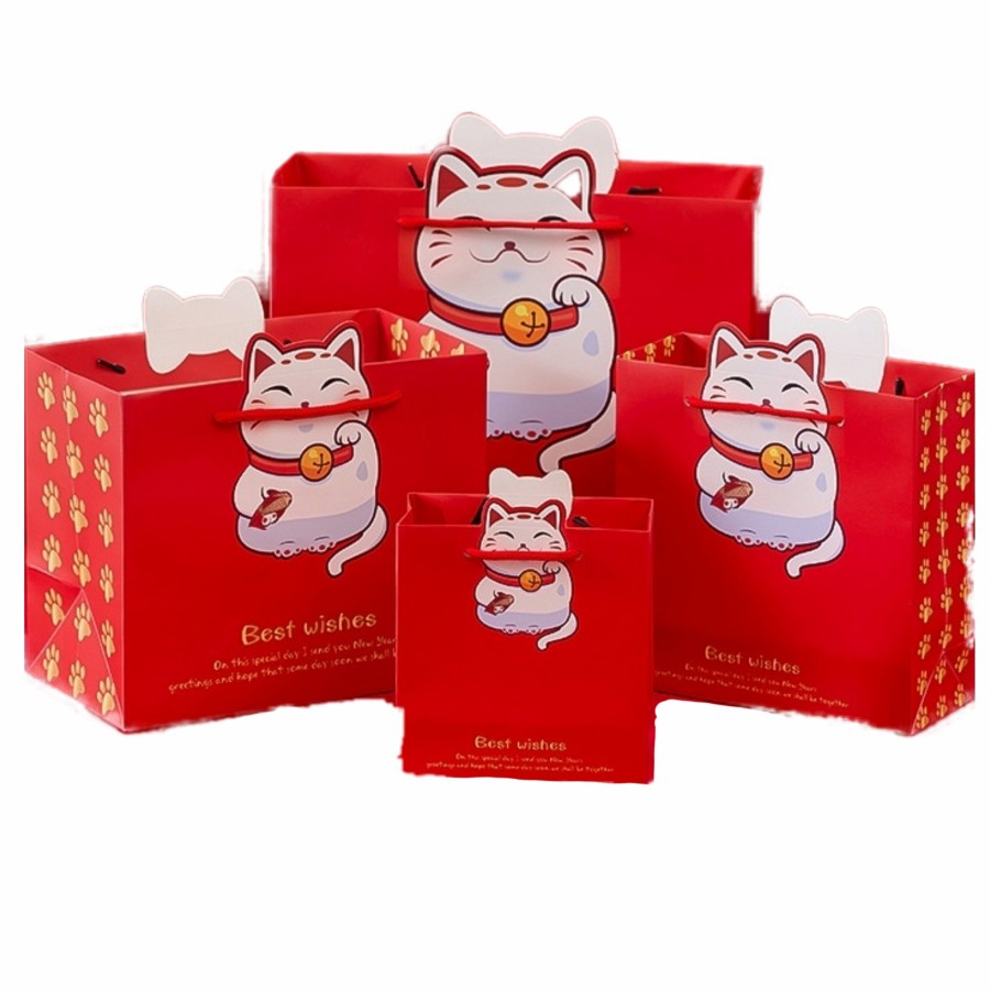 

Paper Bag Kantong Tas Souvenir Kado Imlek Kucing Neko 2D Premium