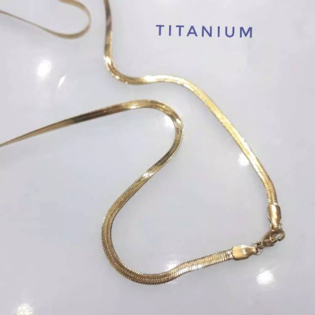 Kalung titanium 100% anti karat anti luntur gold pipih