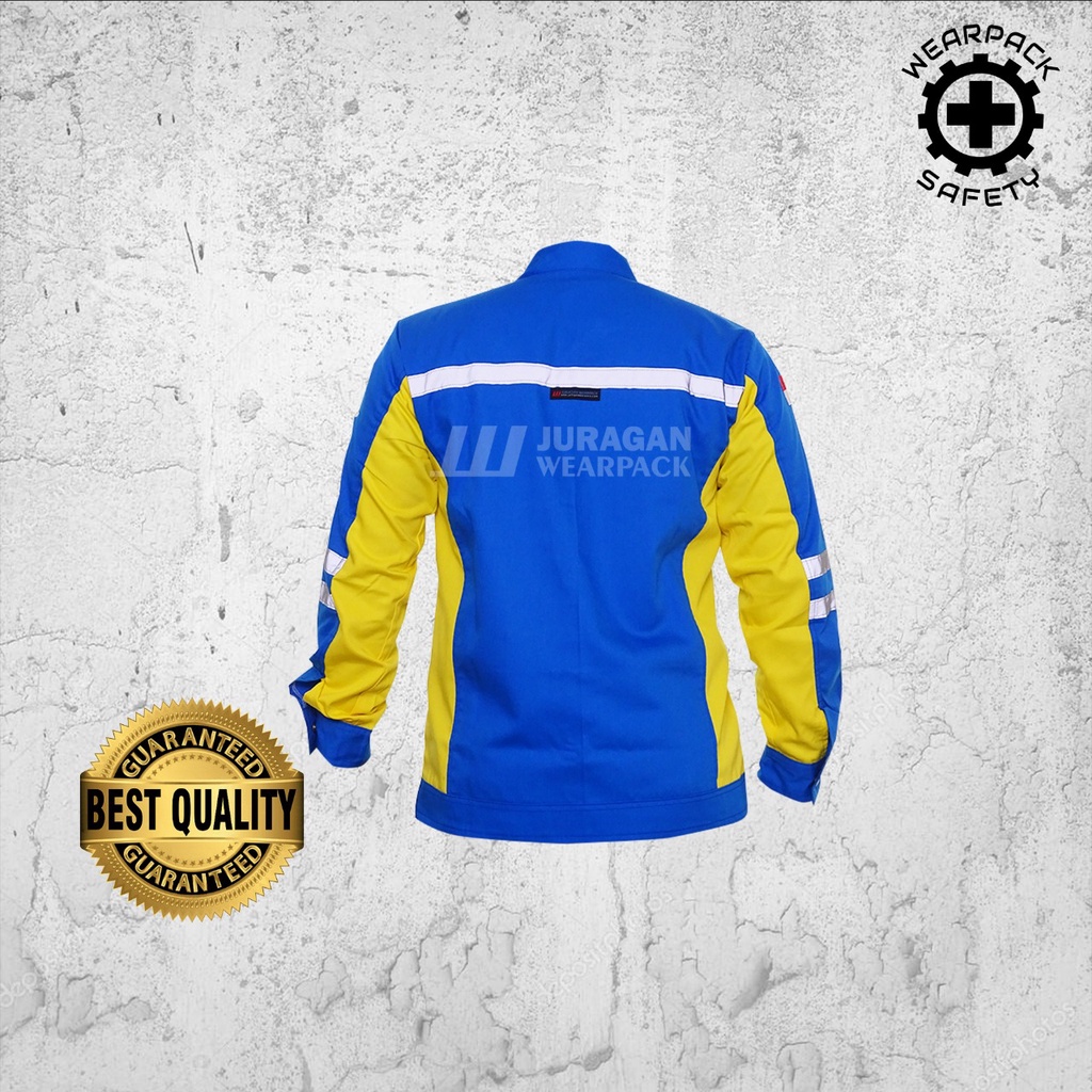 Wearpack Atasan / Kemeja Safety Lengan Panjang Warna Biru Benhur Kombinasi Kuning