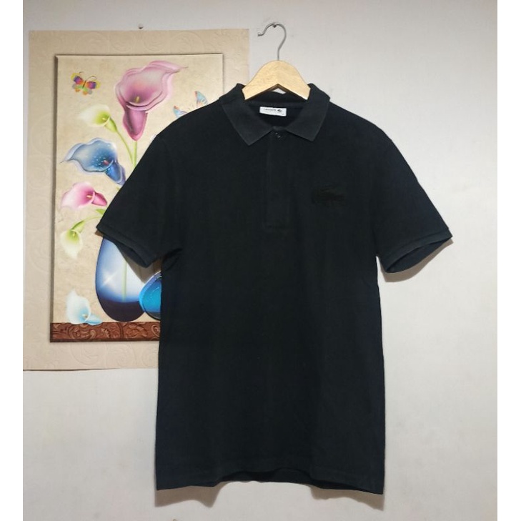 KAOS POLO LACOSTE BLACK IN BLACK BIG LOGO SECOND ORIGINAL preloved