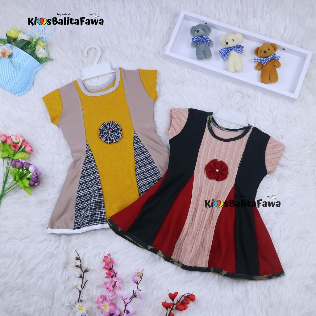 Dress Clara 1-3 Tahun / Baju Anak Perempuan Pesta Batik Gaun Anak Atasan Harian Lengan Bahan Adem